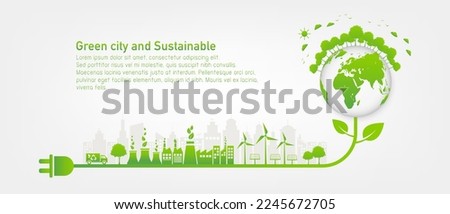 Banner Green city and Sustainability development, Eco friendly, Carbon footprint reduction concept,Vector illustration Royalty-Free Stock Photo #2245672705