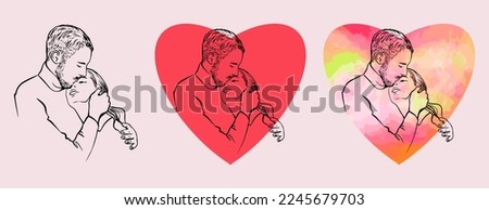 A love couple at heart. Vector black and white and color drawing. Valentine's Day. Love stories. Isolated drawing. Love, heart.