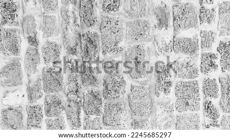 Monochrome Style Vintage Old Brickwall Texture. Retro Grungy  Wallpaper. Rough Surface. Retro Banner. Black and white