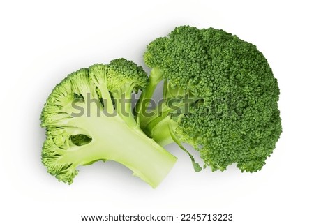 fresh broccoli isolated on white background close-up with full depth of field. Top view. Flat lay Royalty-Free Stock Photo #2245713223
