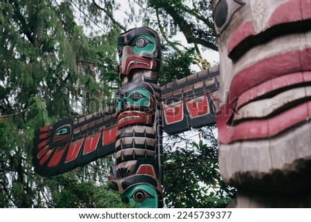 Totem poles by North American Native indians.
 Royalty-Free Stock Photo #2245739377