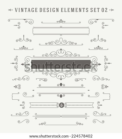 Vintage Vector Ornaments Decorations Design Elements. Flourishes calligraphic combinations retro design for Invitations, Posters, Badges, Logotypes and other design. 