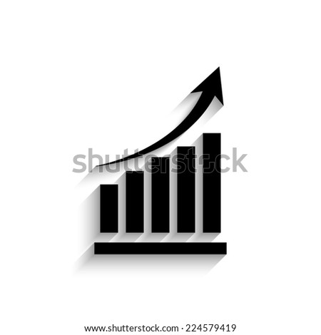 declining graph  - black vector icon with shadow 