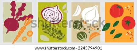 A set of various organic hand drawn illustration of paper cut vegetables.  Royalty-Free Stock Photo #2245794901