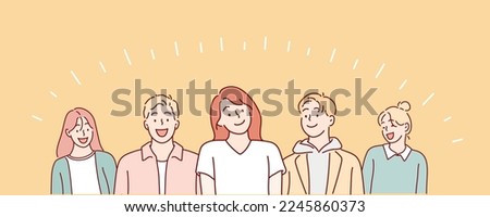 Happy positive people, group. Hand drawn style vector design illustrations. Royalty-Free Stock Photo #2245860373