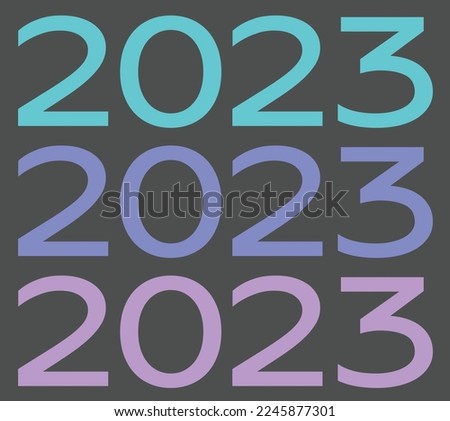 Colorful year calendar 2023. Blue, purple and pink color of year 2023. 