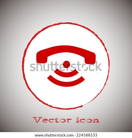 Red button on a gray background. Vector icon phone 
