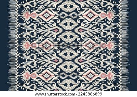 Ikat floral paisley embroidery on navy blue background.geometric ethnic oriental pattern traditional.Aztec style abstract vector illustration.design for texture,fabric,clothing,wrapping,decoration.