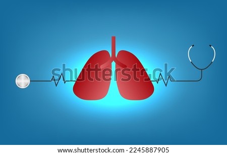 Lung check healthcare services and medical concept. Stethoscope shape lungs and checkup all organs. Vector illustration.
