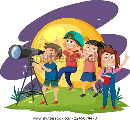 Kids observing the sky with a telescope illustration