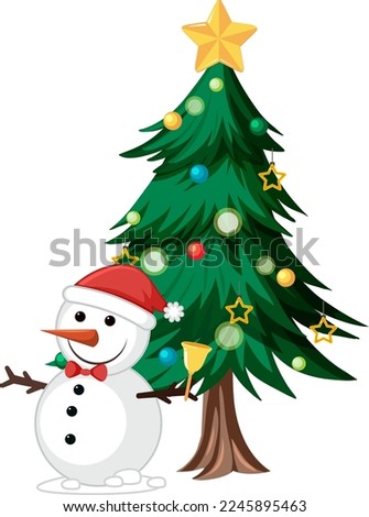 A snowman under Christmas tree illustration