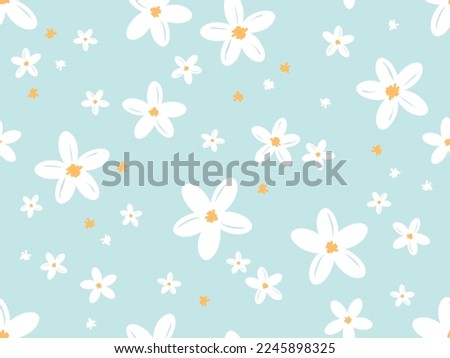 Seamless pattern with cute flower on green mint background vector illustration. Sweet floral print. Royalty-Free Stock Photo #2245898325