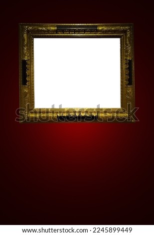Antique art fair gallery frame on royal red wall at auction house or museum exhibition, blank template with empty white copyspace for mockup design, artwork concept