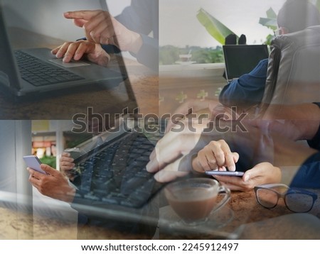 A man with a hybrid work style that blends his time between working at an office and from several different places, including home remotely. Royalty-Free Stock Photo #2245912497