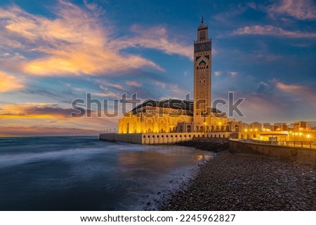 Hassan II Mosque at sunrise with its magnificent view Royalty-Free Stock Photo #2245962827