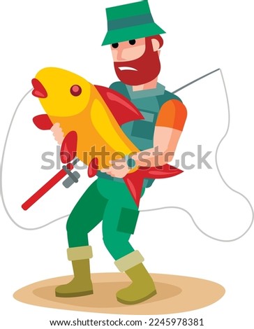 character, happy fisher, flat illustration