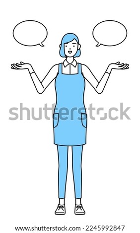 A woman in an apron with wipeout and comparison.