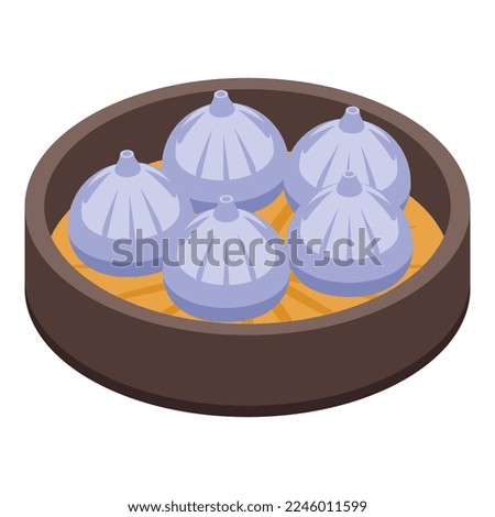 Baozi food icon isometric vector. Chinese bun. Steam cooking