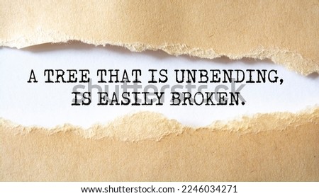 Inspirational motivational quote. A tree that is unbending, is easily broken.
