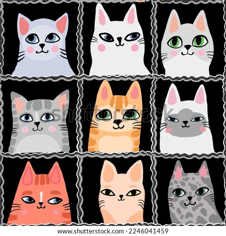 cat seamless abstract pattern background fabric design print wrapping paper digital illustration texture wallpaper 