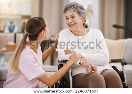 Wheelchair disability, rehabilitation and nurse volunteer at nursing home for charity work. Healthcare, support and caregiver with senior women for medical help, elderly care and consulting patient Royalty-Free Stock Photo #2246071607