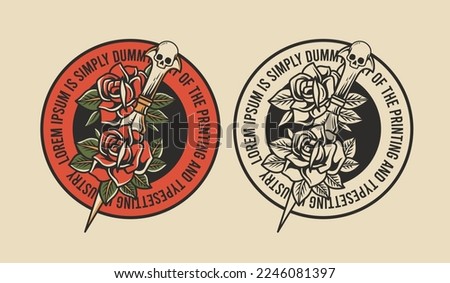 vintage badges and roses with skeleton dagger Royalty-Free Stock Photo #2246081397