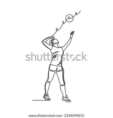Continuous single one line drawing of volley ball woman player sport championship vector illustration
