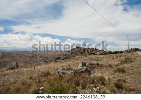 Stone forest in the Andean Cordillera of Peru (Marcavalle, Junin). Concept of nature and landscapes.