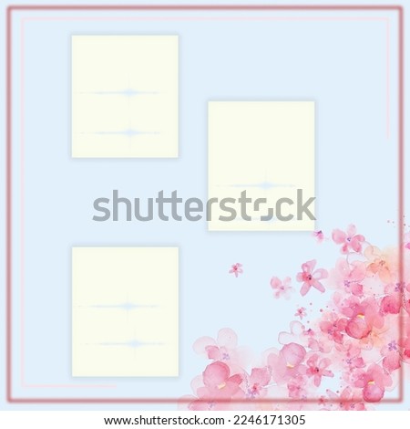 A picture of illustrated background which is designed with three boxes and pink flowers.