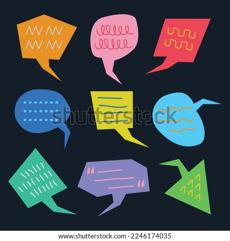 Colorful funky and cute cartoon retro style odd shapes speech bubbles set design elements on black background Royalty-Free Stock Photo #2246174035