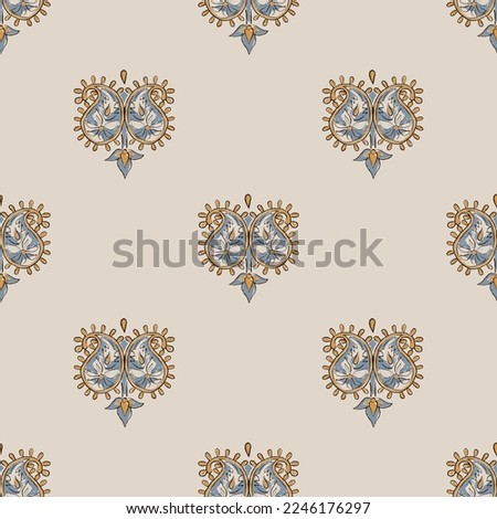 Digital Ajrakh seamless pattern block print floral batik vector