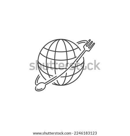 Global Food, globe with spoon and fork. Vector icon logo illustration Royalty-Free Stock Photo #2246183123