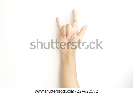 asia woman hand sign I love you symbol on a white background