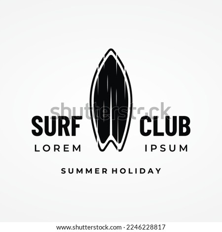 Vintage surfboard logo,surfing on summer beach.For business,badge,holiday, ,label,emblem.