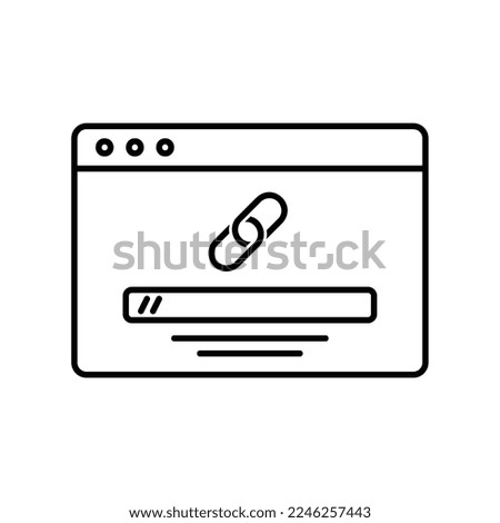 Web url icon with link chain and address bar in a browser in black outline style
