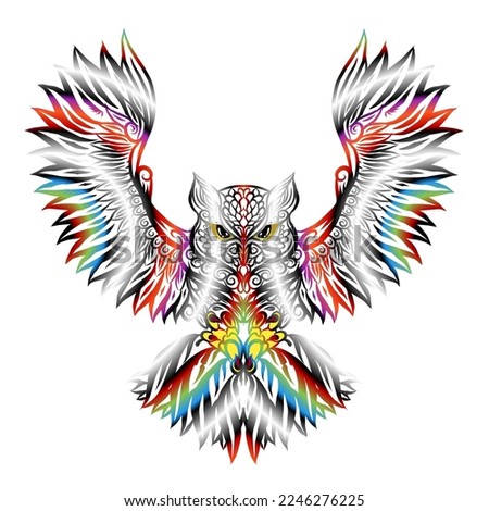 
Colorful beauty of wonderful Flying owl flapping its wings design for logo or commercial illustration 