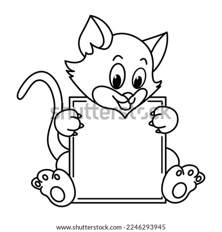 Board template with cute cat cartoon characters vector illustration. For kids coloring book.