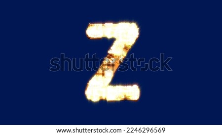 letter Z, futuristic burning orange cyberpunk alphabet on chroma key screen, isolated - object 3D rendering