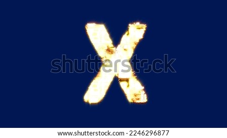 letter X, technological burning orange cyber punk alphabet on blue screen, isolated - object 3D illustration