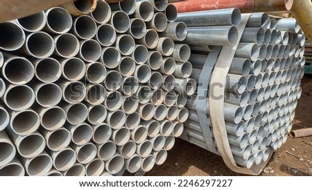 Storage of tubes for scaffoldings, industrial photo concept  