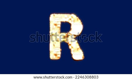 letter R, futuristic burning orange cyberpunk alphabet on chroma key screen, isolated - object 3D rendering