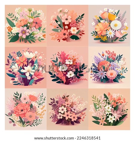set vector illustration of bloming flowers isolate background International Women's Day and Spring Festival.