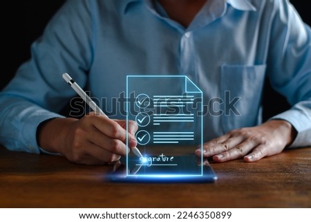 Electronic signature business concept. Manager is electronic signing investment approval, business approved, executing plan, project approved. digital signature. electronic documents, digital business