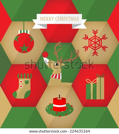 Flat Christmas icons in Hexagons B