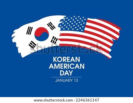 Korean American Day vector. Abstract paintbrush Flag of South Korea and American flag icon vector isolated on a blue background. South Korean Flag grunge design element. January 13 every year