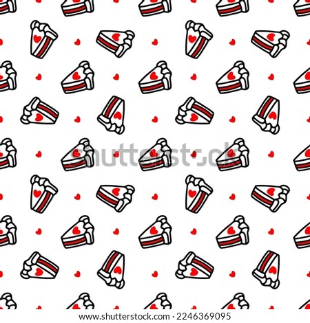 Seamless pattern with Cupcakes with hearts. Vector illustration. Design for Valentines Day