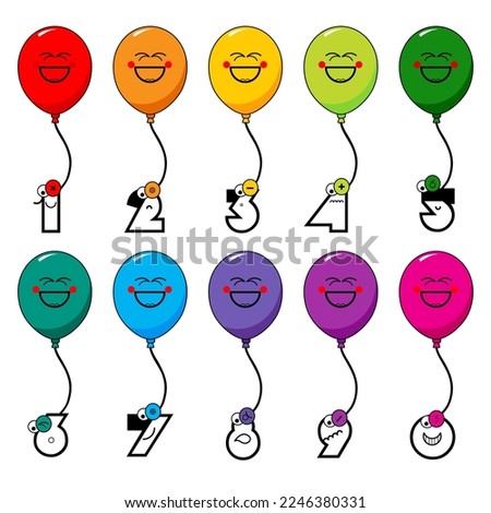 colorful funny and happy balloons with numbers from one to nine and zero, useful for birthdays or greeting cards or children's education.