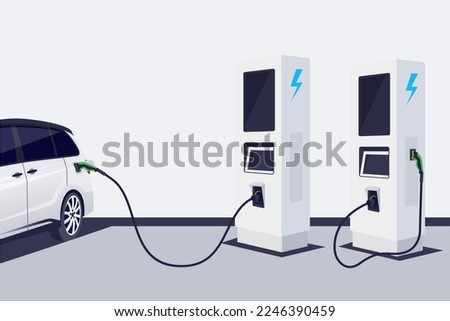 Vector illustration Electric cars are waiting for charging battery at the charger station Royalty-Free Stock Photo #2246390459