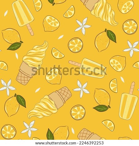 Seamless pattern with lemon ice cream. Vector graphics.