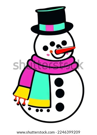 Christmas snowman sticker on white background.